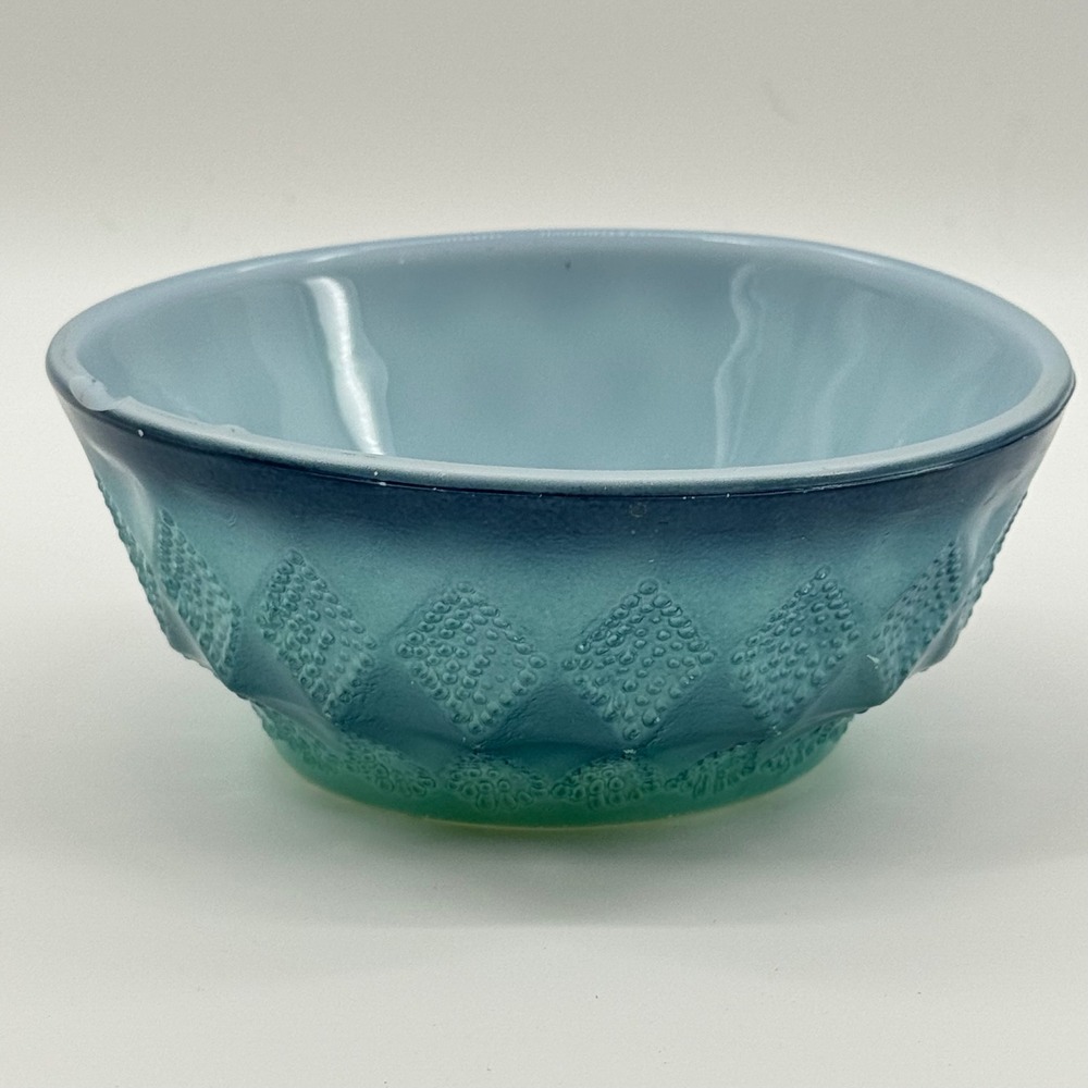 Anchor Hocking Turquoise Blue Diamond Dot Bowl Vintage Kitchen Decor Made in USA